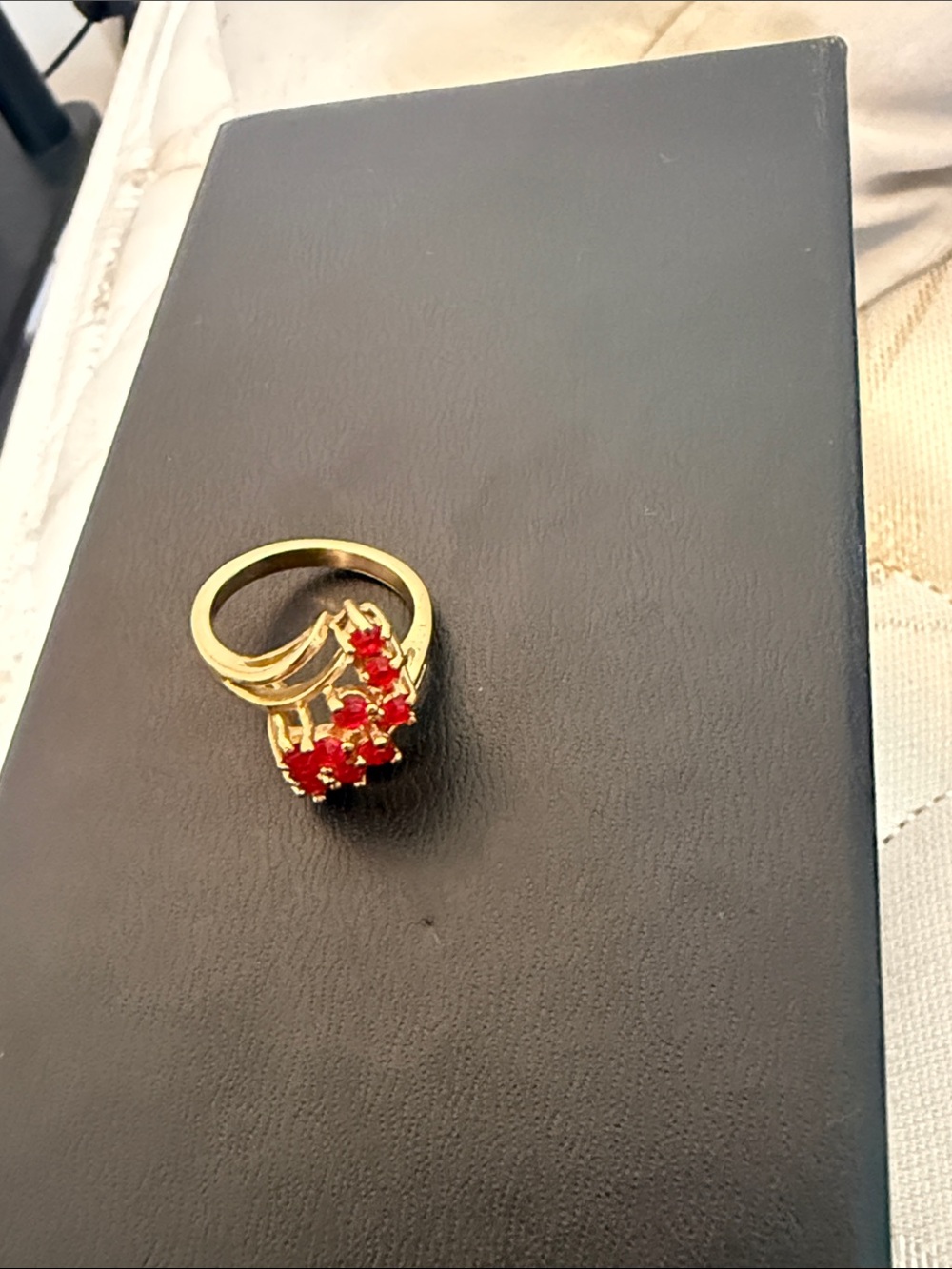 Gold-Tone Women's Ring with Red Gemstone Cluster vintage gold chain